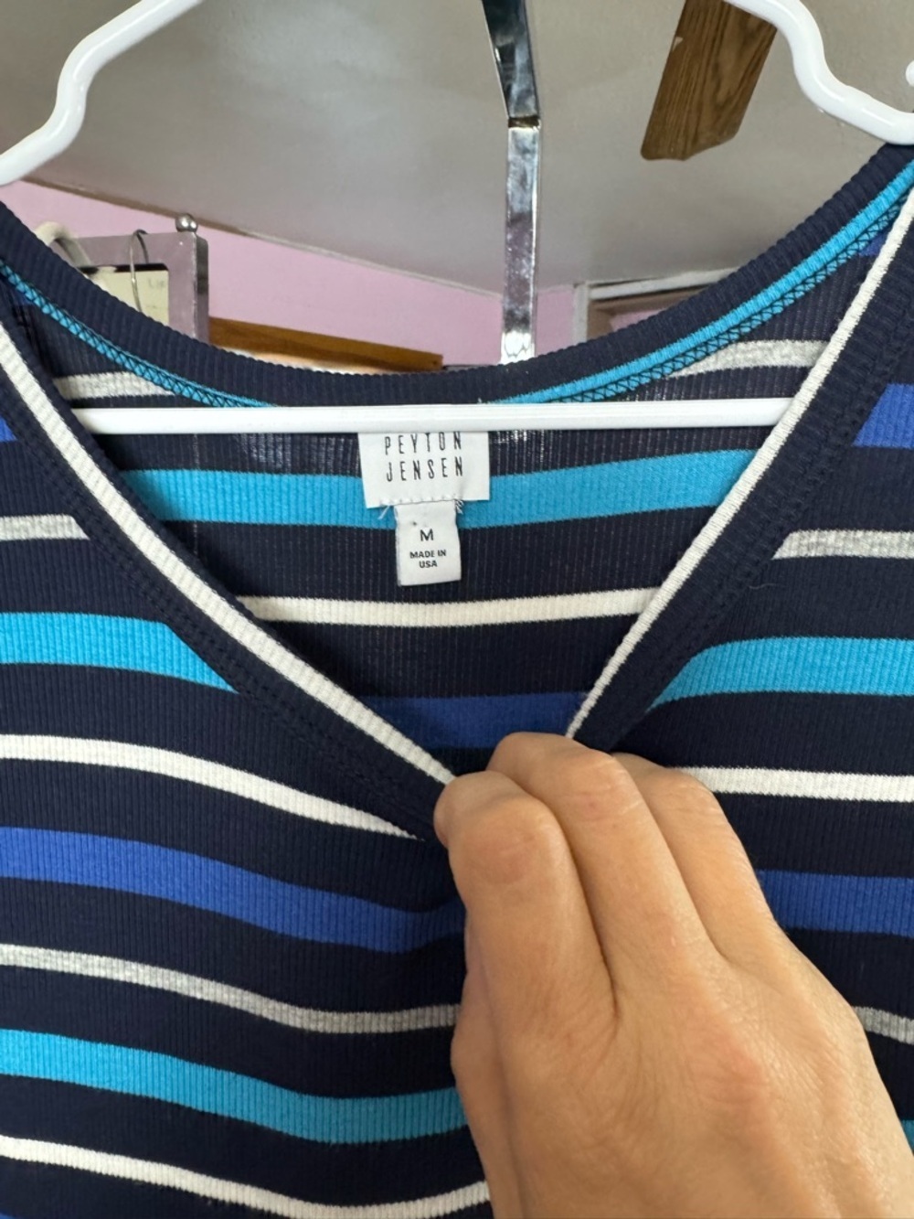 Peyton Jensen Ribbed Knit Tank Dress Striped Midi Blue Size M - Picture 4 of 5